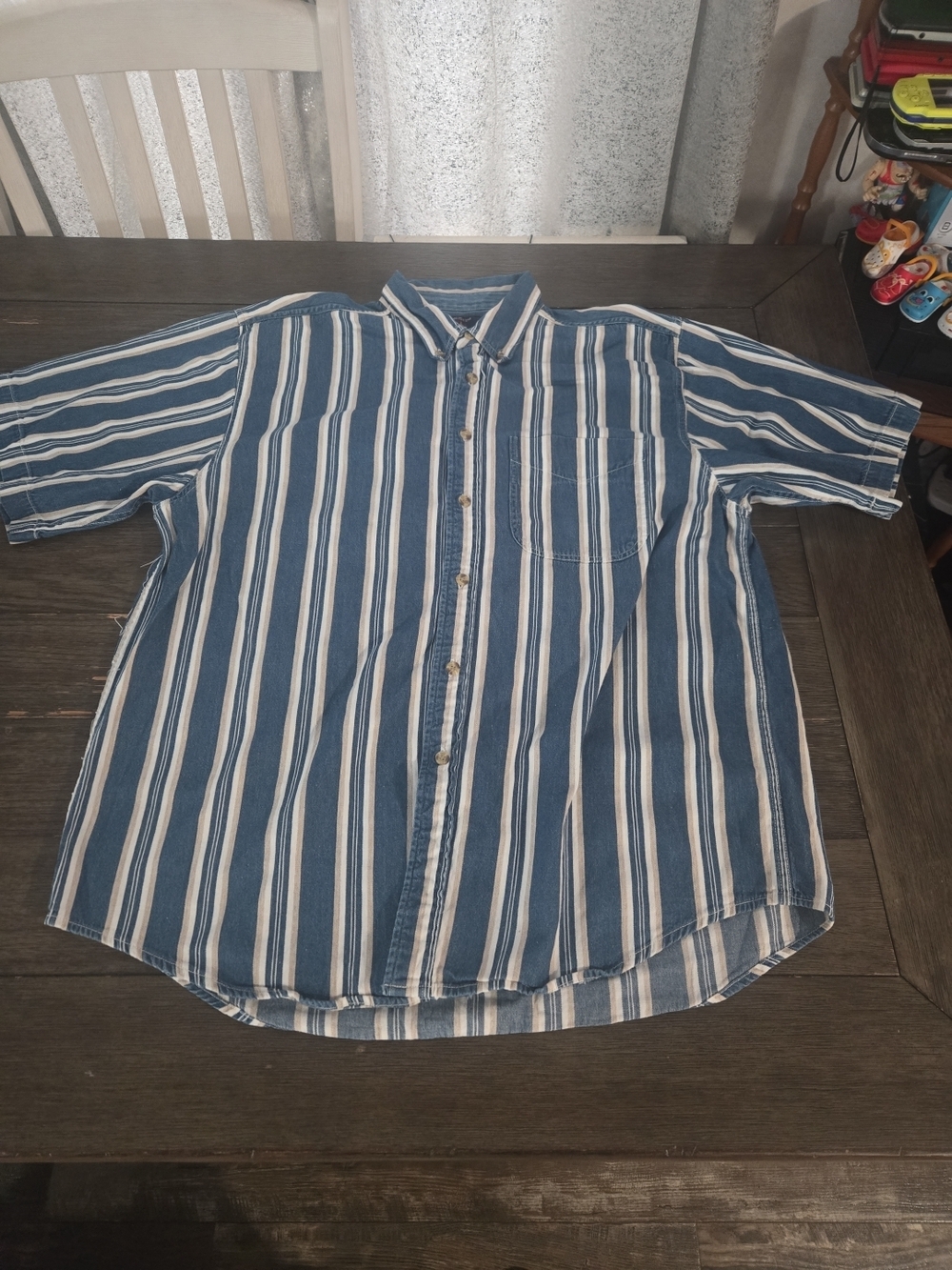 Vintage 90s Coliseum Authentic Striped Denim Shirt Mens XXL Indigo Grunge Kmart